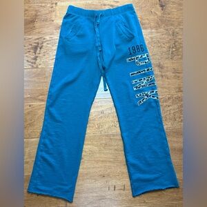 VS Pink Boyfriend Sweatpants Green and Animal Print Logo Raw Hem XS